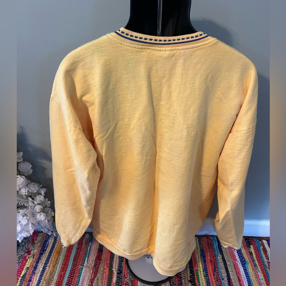 1995 Colorblock Fish Sweatshirt V Neck Nautical Graphic Yellow 90s Vintage XL - Picture 4 of 8